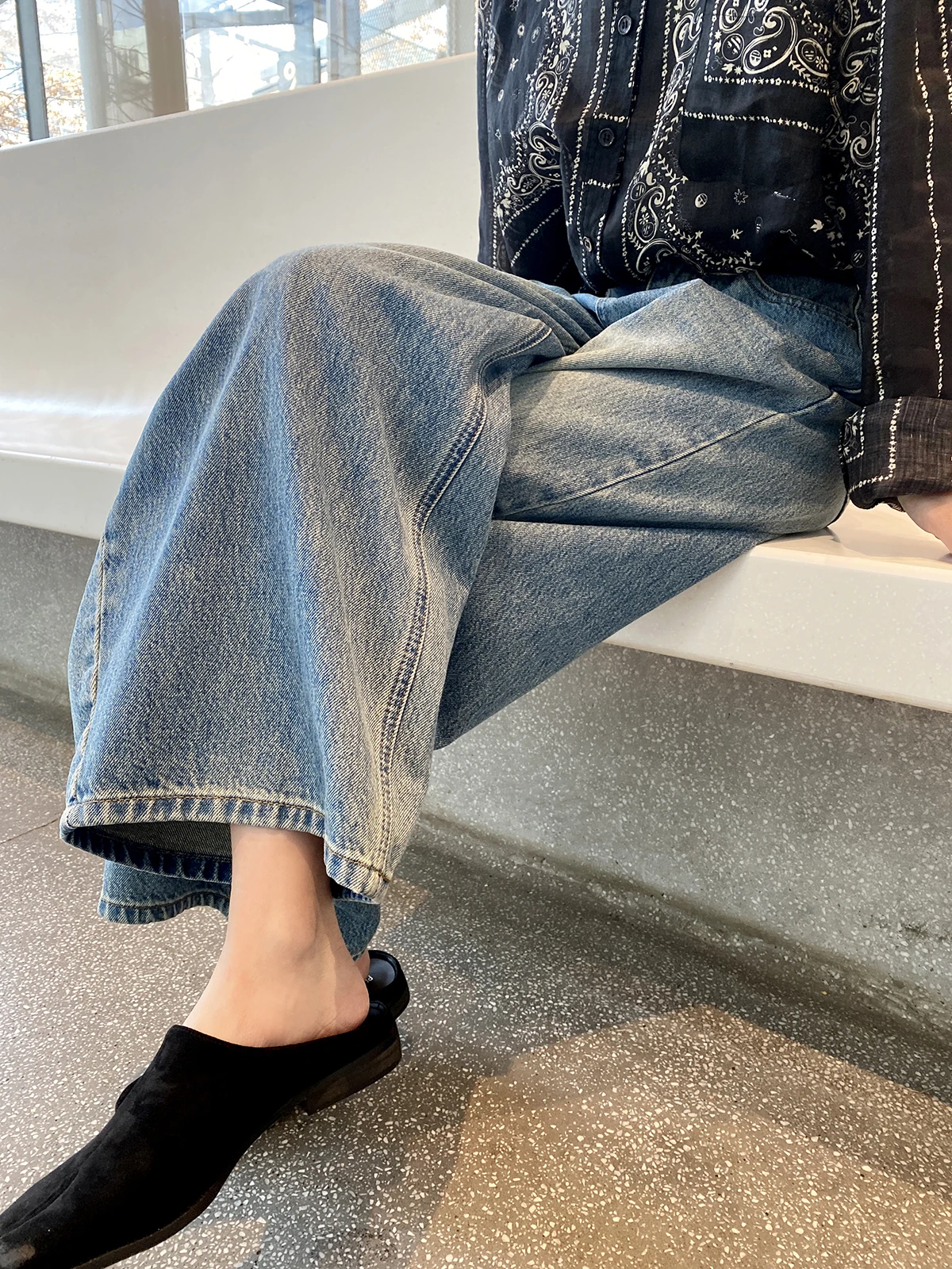 

High Waist Wide Leg Jeans Knife Denim Banana ape Autumn Slimming Versatile Taller Illusion Casual Loose Fit Ladies Jeans
