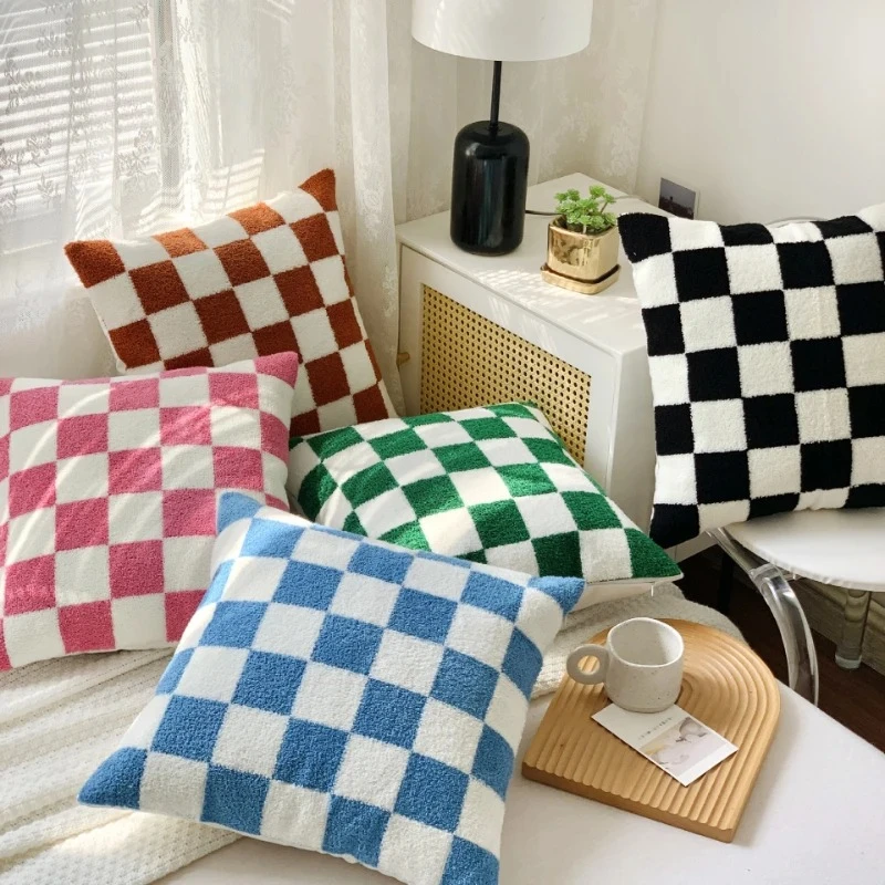 45x45CM Chessboard Wave Dot Throw Pillow Cover Embroidered Bow Tie Stamping Waist Cushion Cover Decor Home Decorative Pillowcase