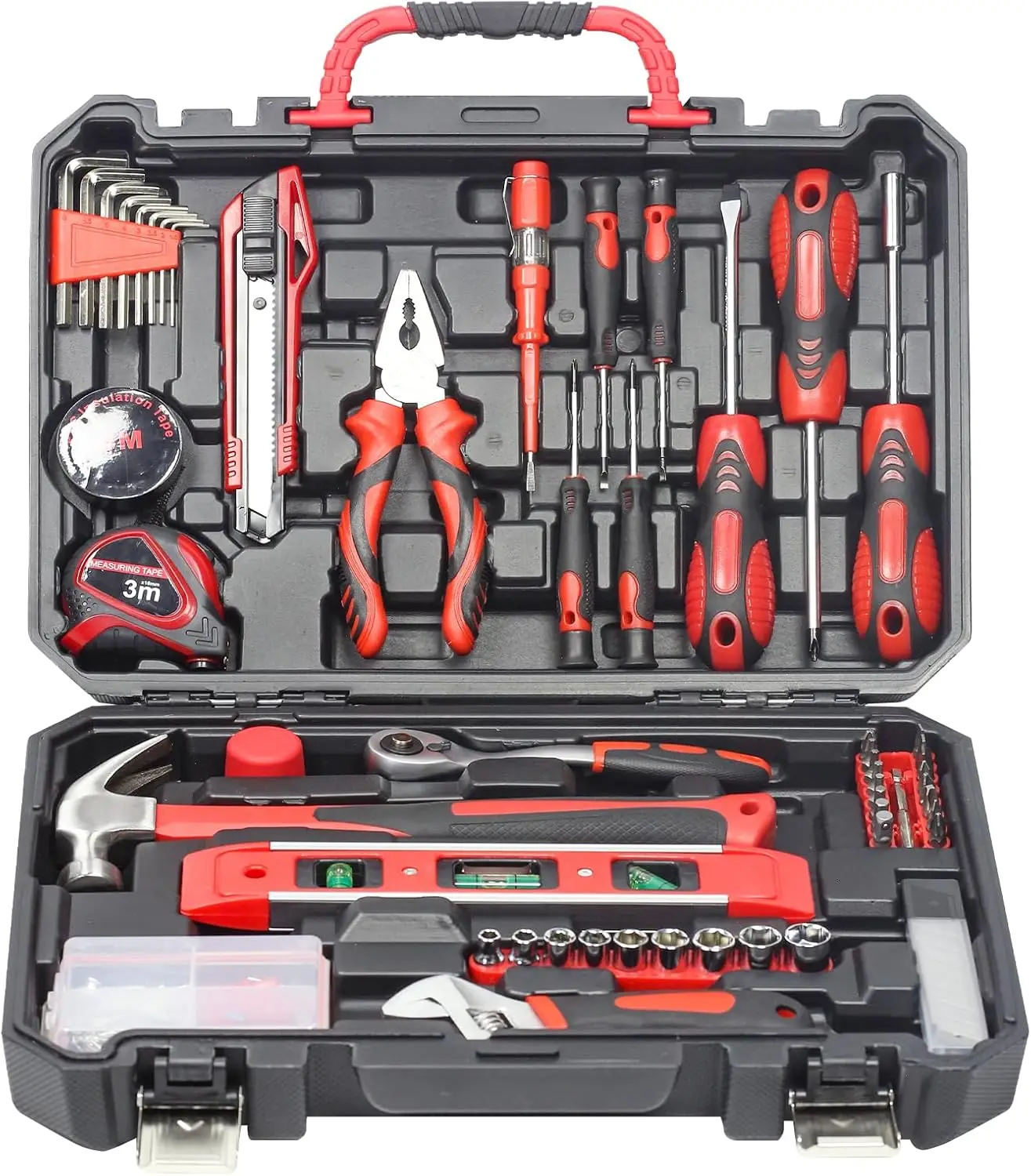 

Red 138-Piece Home Tool Kit with Portable Storage Boxes for Daily Repair and Maintenance