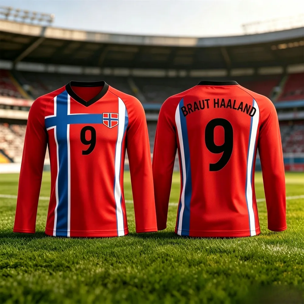 Camiseta con Emblema de la Bandera de Noruega 2026, Camiseta Deportiva de Fútbol para Exteriores, de Manga Larga, Transpirable, de Secado Rápido, Informal, Unisex