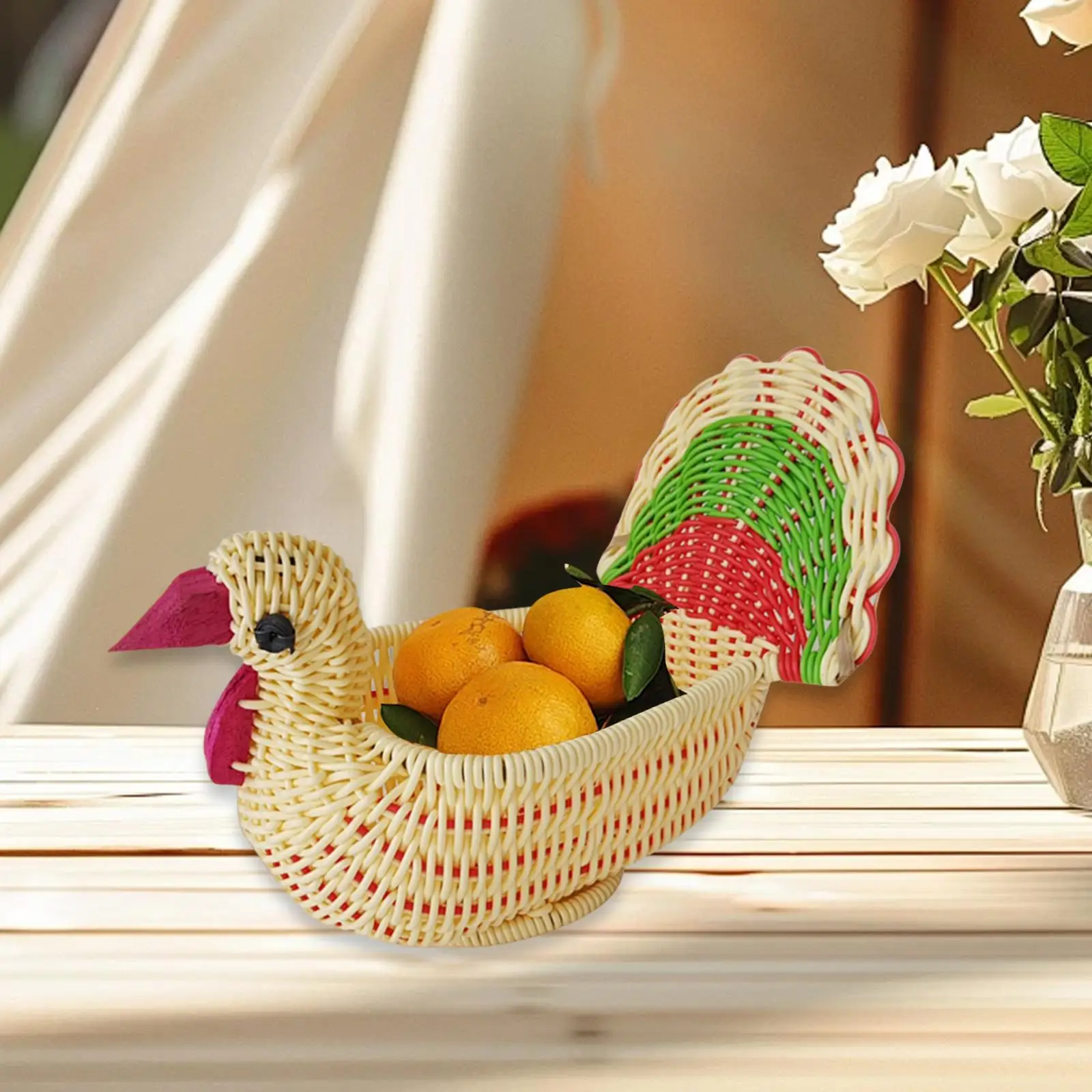 

Woven Serving Basket Turkey Shape Fruit Basket for Snacks Tabletop Household