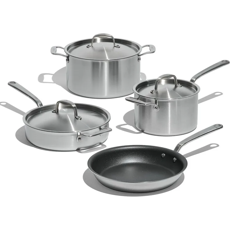 7-delige ProCoat pot- en pannenset met antiaanbaklaag (grafiet) - 5-laags roestvrij bekleed - inclusief soeppan, kookpan, steelpan