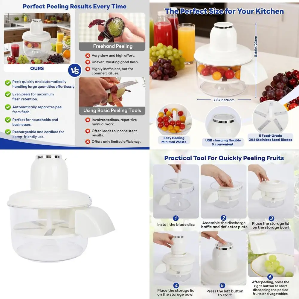 

Electric Grape and Garlic Peeler, Effortless Small Fruit Skinning Tool for Kitchen Use (White)