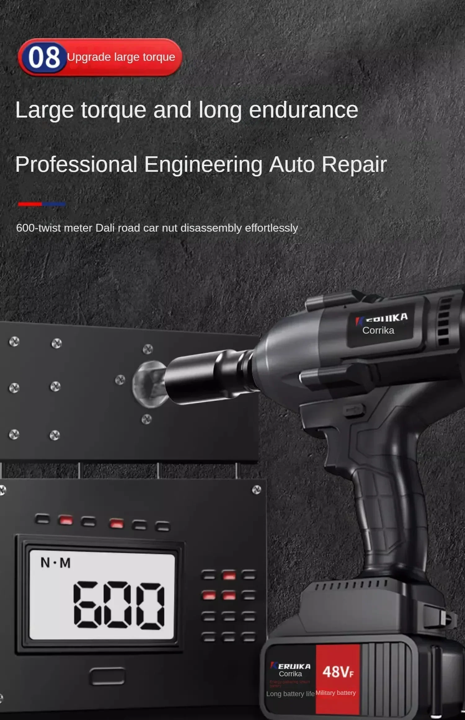 High-Torque Electric Wrench with Brushless Lithium-Ion Impact Wind Gun
