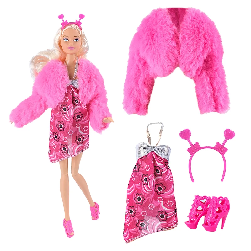 1Zestaw ubrań dla Barbie i oryginalnych akcesoriów Moda Pluszowa kamizelka Płaszcz Spodenki jeansowe dla lalki Barbie 30 cm Akcesoria imprezowe