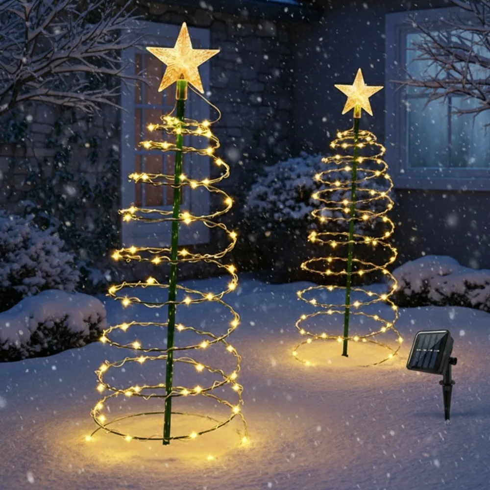 8 Modes Solar Iron Christmas Tree Lights LED Warm/Colorful Light Christmas Outdoor Decoration Ornament Luminous Landscape Lamp