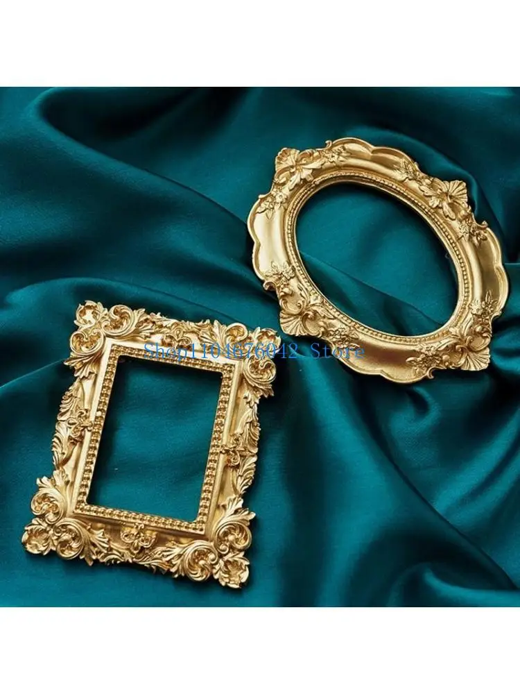 652F Golden Retro Photo Frame Art Jewelry Decoration Display Frames for Home Decor Photography Background Photo