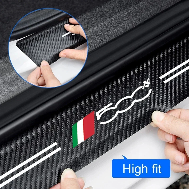 Car Front Rear Door Sill Scuff Plate for Fiat 500x 500 Badge Carbon Fiber Welcome Pedal Trunk Bumper Threshold Protector Decals