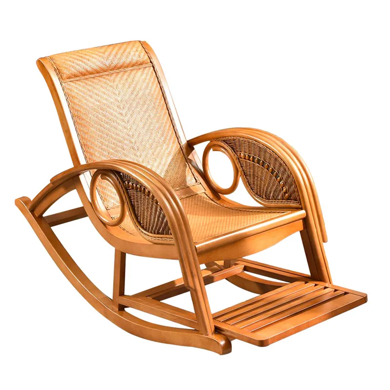 

Solid wood rocking rattan chair recliner adult rattan rocking household living room single sofa balcony