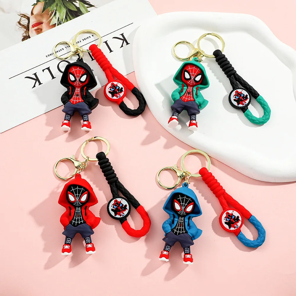 Cartoon Marvel Spiderman Keychains Cute Pendant Keyrings Jewelry For Bag Collection Ornaments Accessories Birthday Toy Gifts