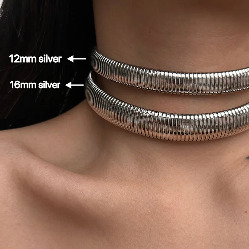 Snake texture chunky choker necklace for women stainless steel bold statement necklace non tarnish waterproof jewelry  new