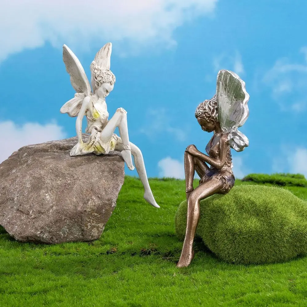 

Landscaping Yard Decoration Resin Flower Fairy Statue Cute Cartoon Ornament Figurines Funny With Wings Miniatures Sculpture