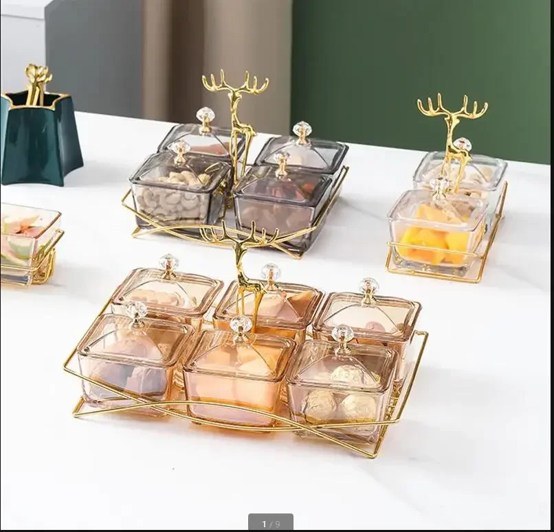 Wrought Iron Glass Snack Tray with Cover Refreshment Tray Snacks Platter Fruit Plate Dried Fruit Plate Salad Bowl Dessert Bowl