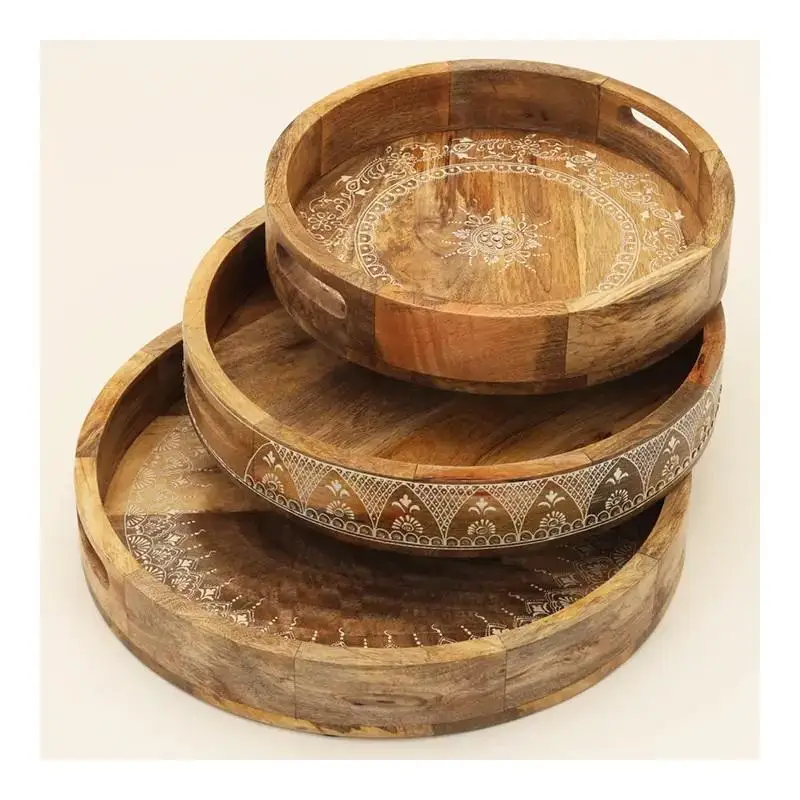 

Set of 3 Nesting Round Wooden Trays - Natural Finish