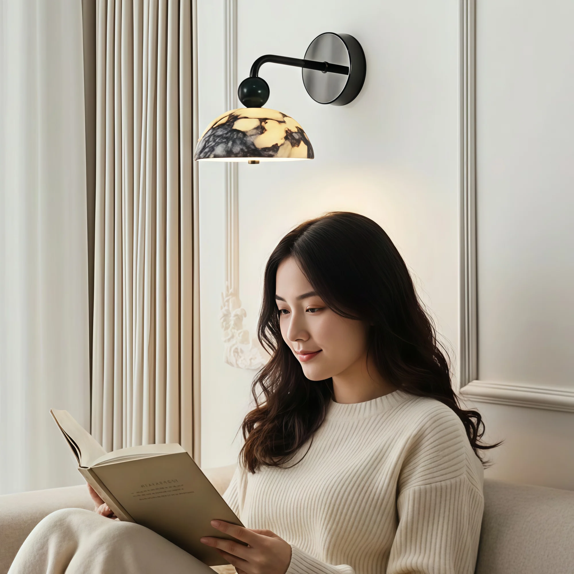 Classical Luxury Marble Stepless Dimming Marble Wall Light For Bedroom Living Room Office Indoor Home Decorative Fixture