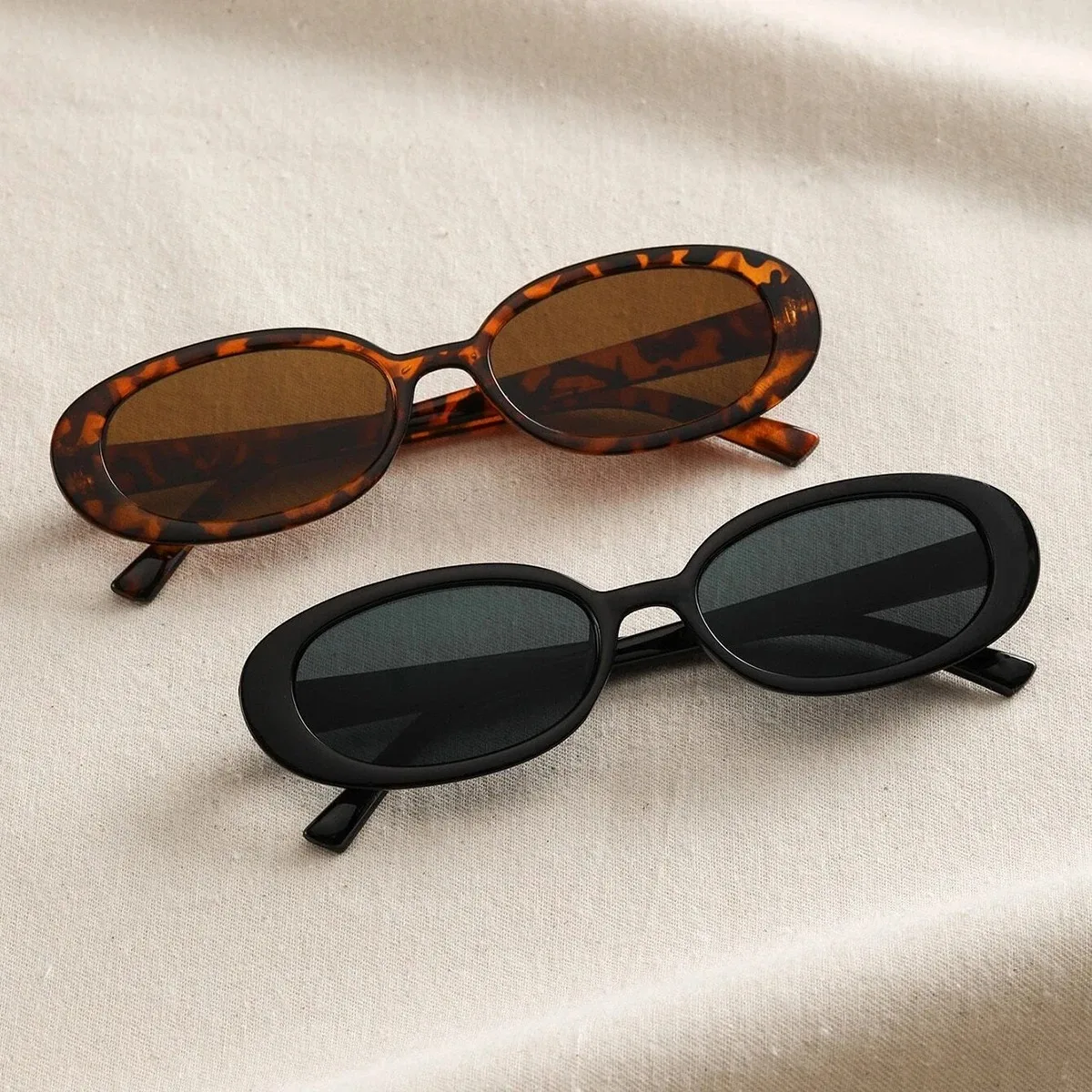 2PCS Frauen Kleine Ovale Sonnenbrille Vintage frauen Marke Designer Sonnenbrille Mode UV Schutz Shades