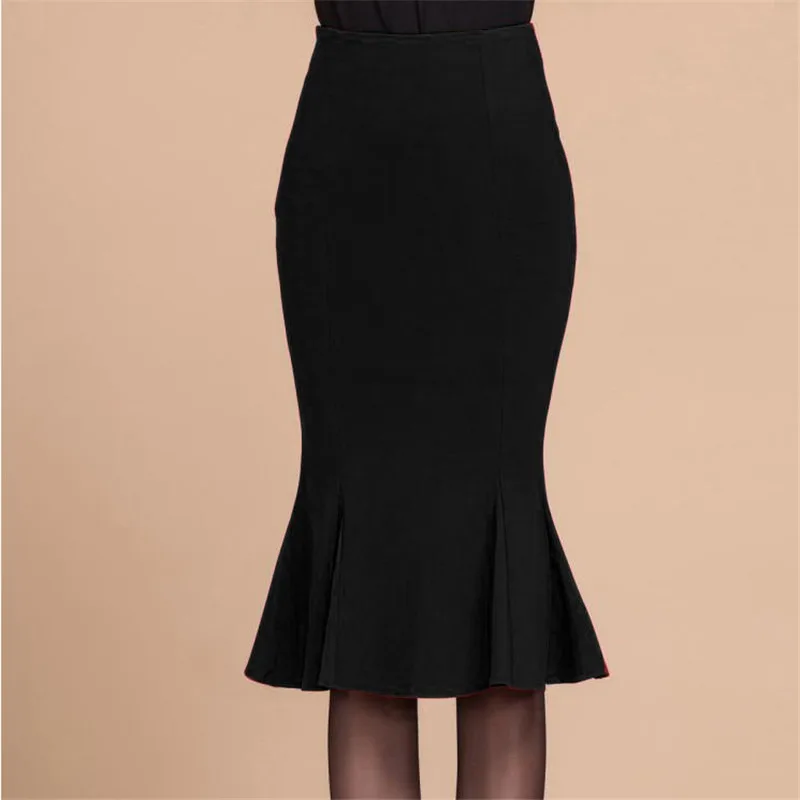 High waist fishtail skirt skirt in the long ruffled slim large size bag hip stretch skirt
