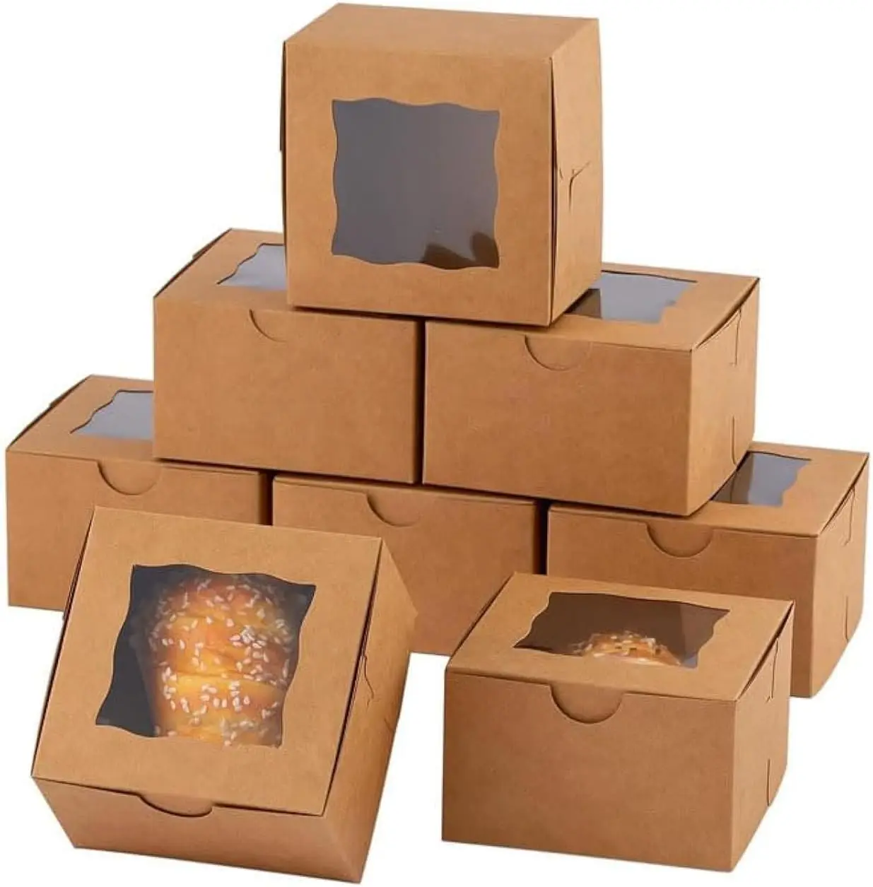 

48pcs 6x6x3 Inches Small Bakery Boxes with Window, Treat Boxes for Pastries, Cookies, Cupcakes (Brown)