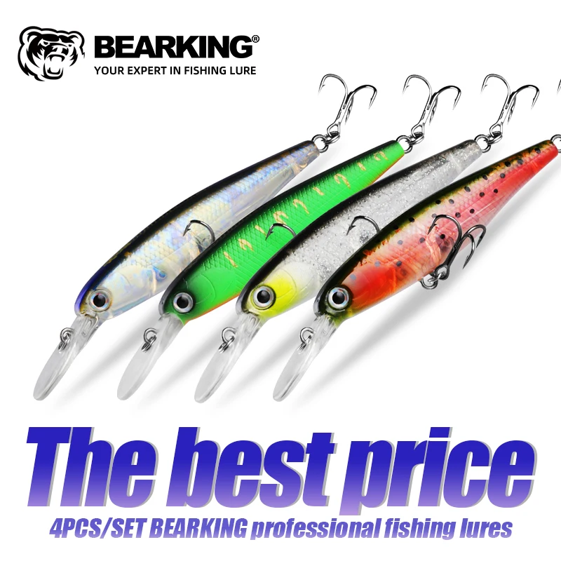 BEARKING Hot sales 4pcs/set 6.1cm 4.6g new professional quality fixed weight fishing lures minnow crank Artificial Bait Tackle