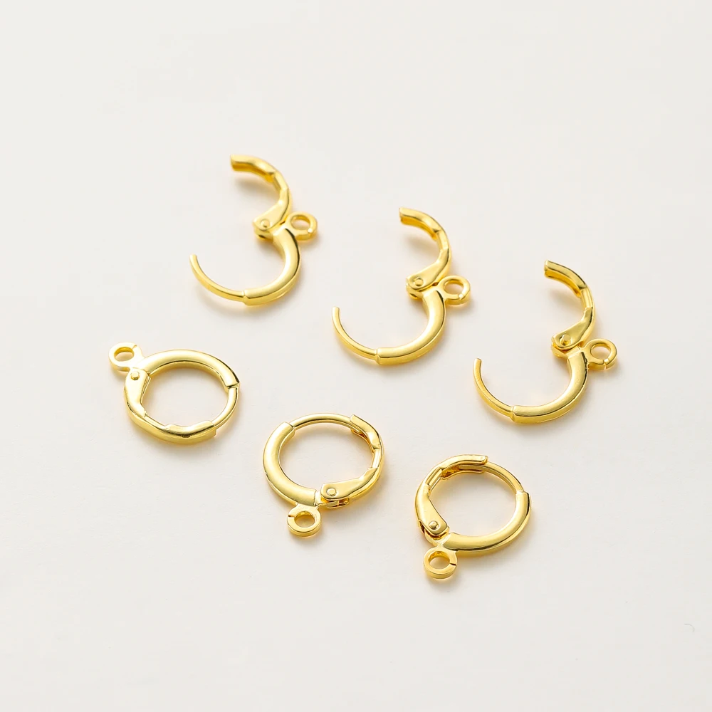 10PC 14/18k Gold Plated French Round Earring Clasps Hooks Ear Setting Base Earwire For DIY Jewelry Making Earring Accessories