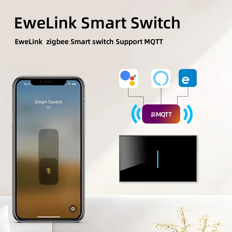 LiwoKit eWelink Zigbee MQTT Smart Switch No Neutral Wire Install Touch Light Switch Smart App Alexa Google Voice Control