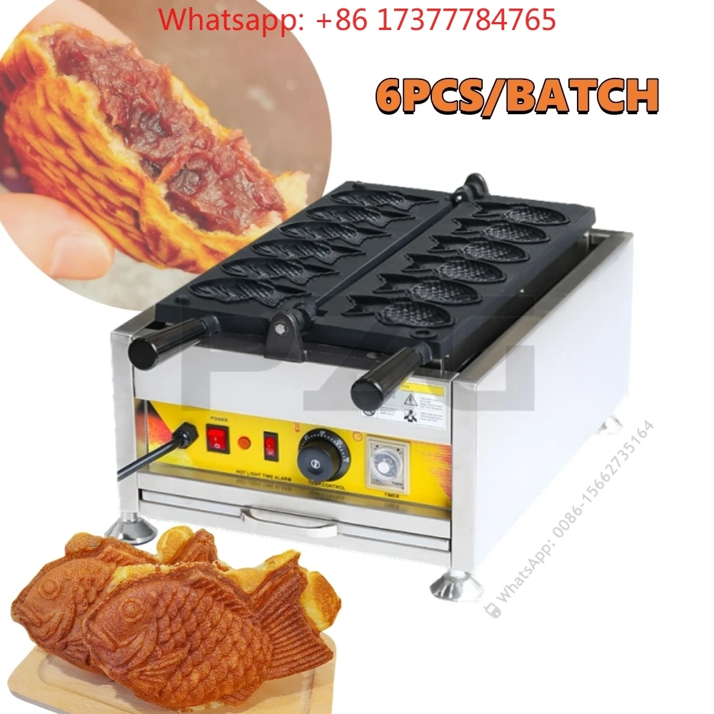 Fish Cake Taiyaki Making Machine 6 Holes Automatic Fresh Fish Cake Forming Machine Fish Shape Cake Waffle Machine