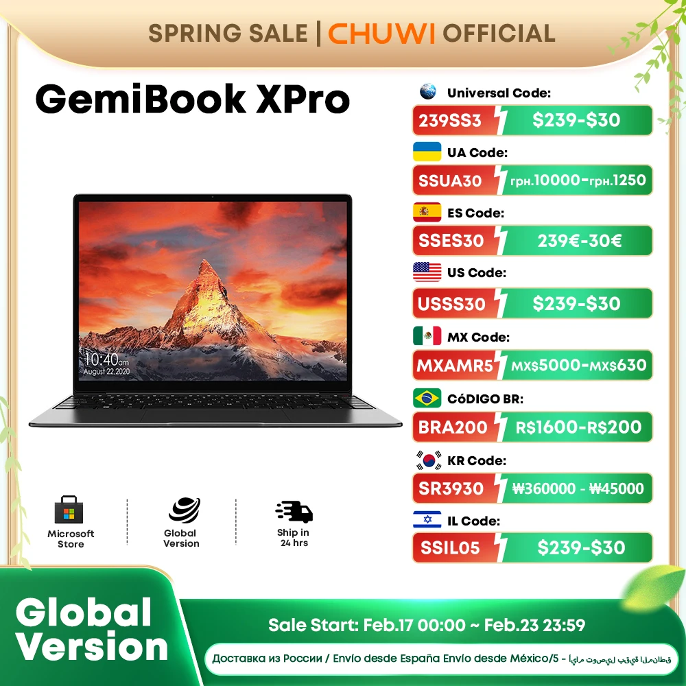 CHUWI GemiBook XPro 14 นิ้ว UHD หน้าจอแล็ปท็อป 8GB RAM 256GB SSD Intel Celeron N100 Windows 11 คอมพิวเตอร์พร้อมพัดลมระบายความร้อนโน้ตบุ๊ค