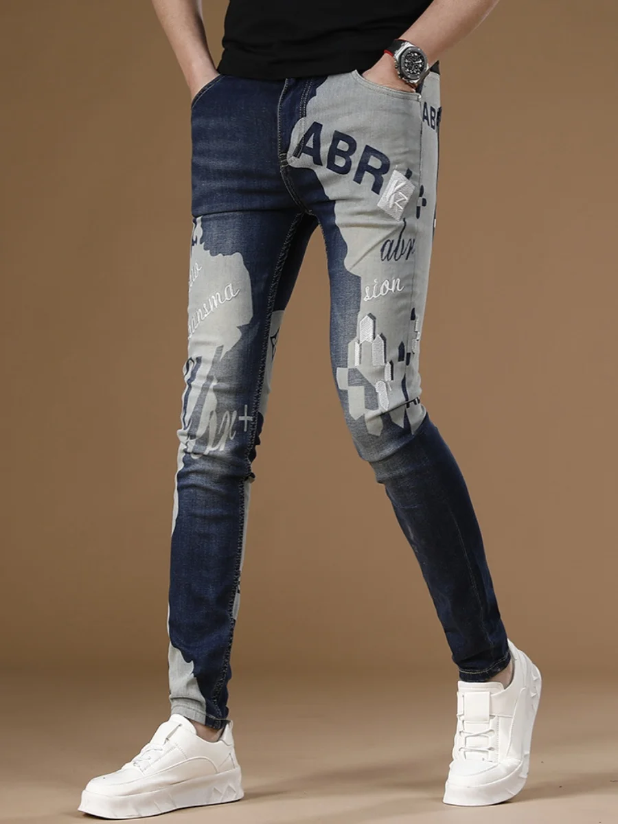 

Высококачественные мужские эластичные джинсы с принтом Faion, облегающие весенне-осенние хлопковые эластичные джинсовые длинные брюки, модная молодежная одежда