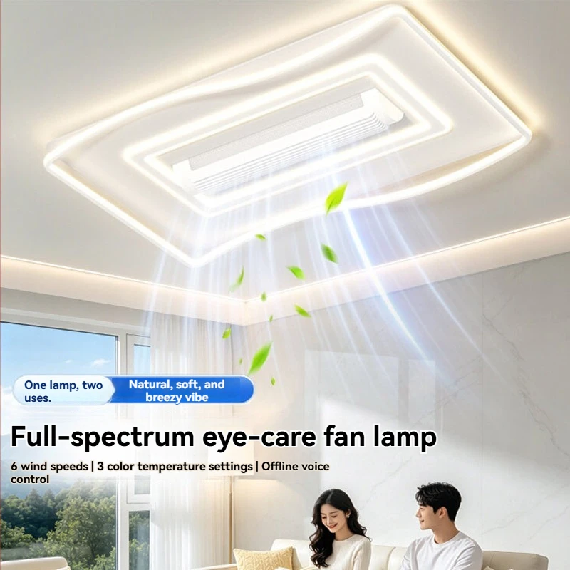 Modern Minimalist Bladeless Ceiling Fan with LED Light, Invisible Low Profile Fan Light with Remote Control for Living Room Bedr