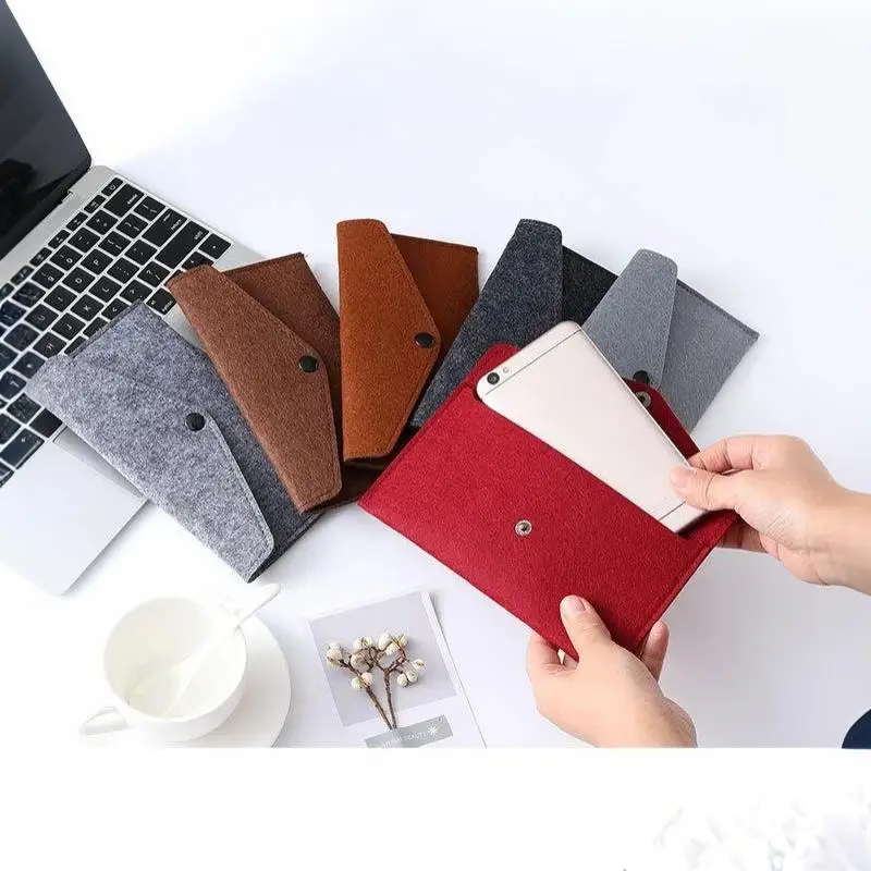 Filztasche für Mobiltelefone im Umschlagstil mit Druckknopfverschluss, weiche, kratzfeste Hülle, unisex, retro, lange, einfache Geldbörse. – Detail 8