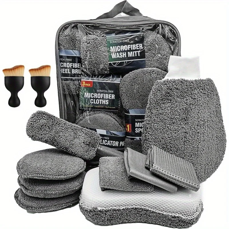 11pcs Car Cleaning Kit That Includes a Tire Brush, Microfiber Cleaning Gloves, Making It an Excellent Choice for Car Cleaning.