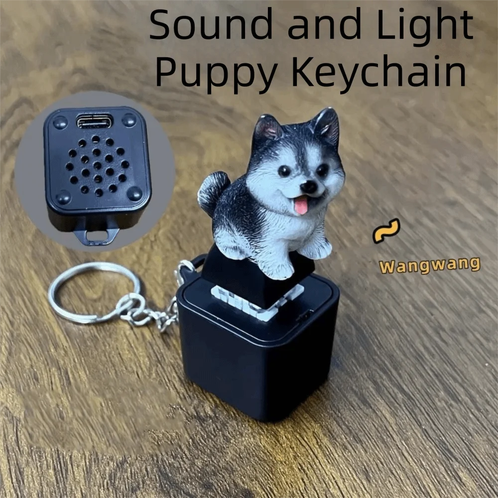 Rechargeable Fidget Button Key Chain Sounding Glowing Animal Keycap Portable Cute-Animal Sound Light Key Ring Desk Fidgeting