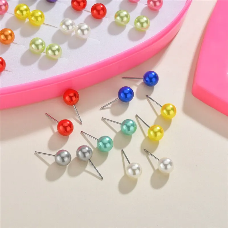 36Pairs/lot Random Cute Romantic Hypoallergenic Resin Stud Earrings Set For Women Girls Multicolor Fruit Flower Ear Gifts