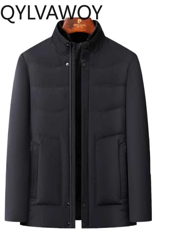 QYLVAWOY 2024 Winter New Stand Collar Mink Fur Collar Down Jacket Middle-Aged Men's Casual Middle-Aged Elderly Outerwear LJ2546