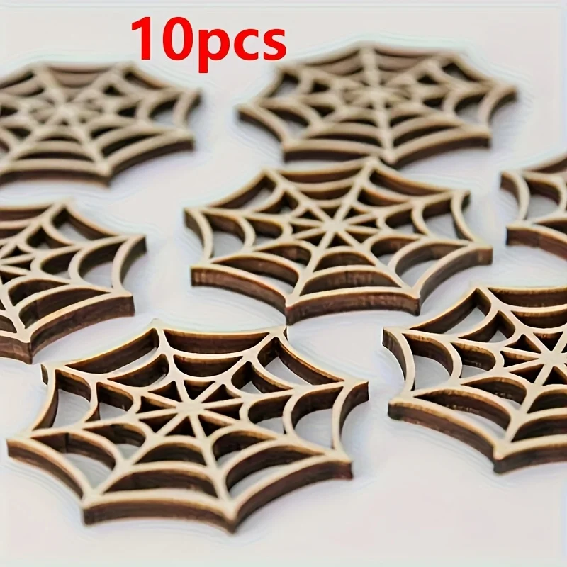 10/20/30PCS Octagon Spider Web Hollow Halloween Wooden Blanks Timber for Halloween DIY Craft Wall Scene Decoration Accessories