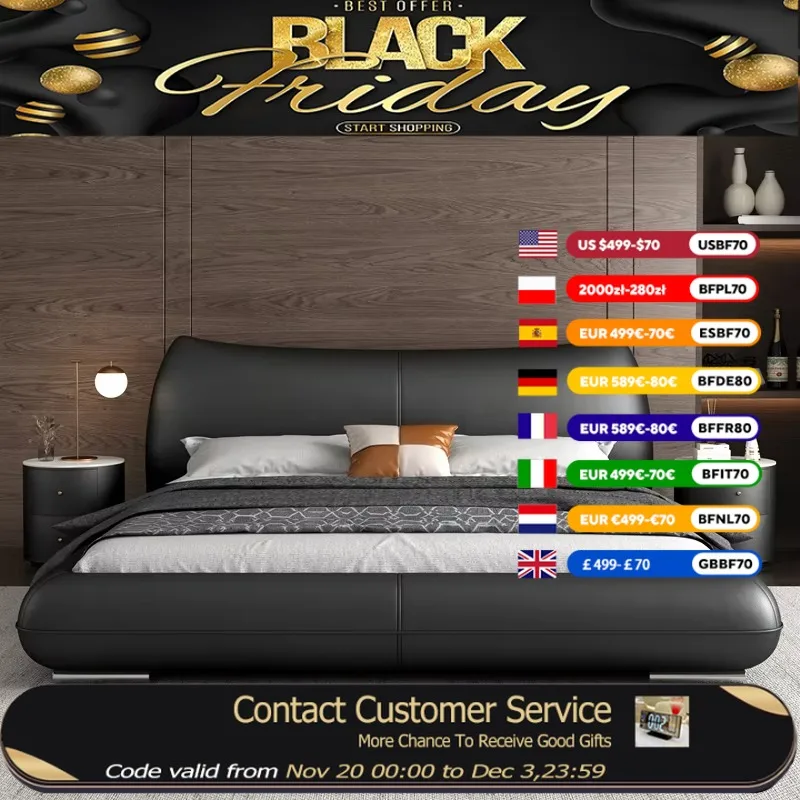 

Luxury Black Double Bed Style Italian Storage Design Floor Double Bed Full Size Sleeping Cama Matrimonial Bedroom Furniture