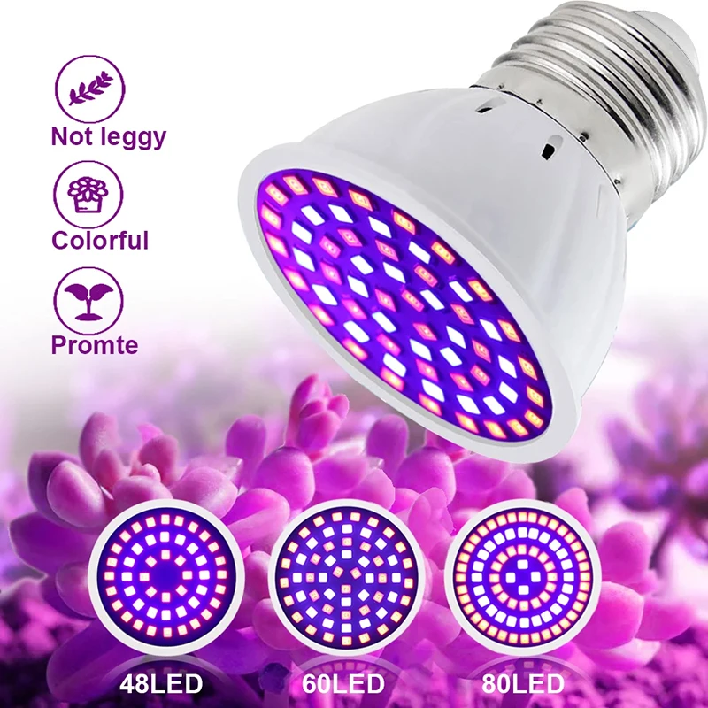 Led Grow Bulb 220V E27 60 80LEDs Full Spectrum LED Plant Greenhouse Hydroponic Growth Light Indoor Plant Phyto Flower Lamp