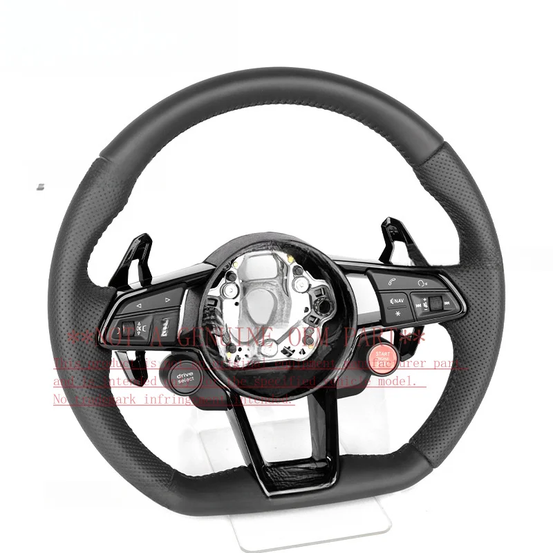 For Audi Steering Wheel Horn Cover R8 Style Flat Full Leather for A3 A4L A6L Q3 Q5 Q7 TT With One Key Start Valve Horn Shell