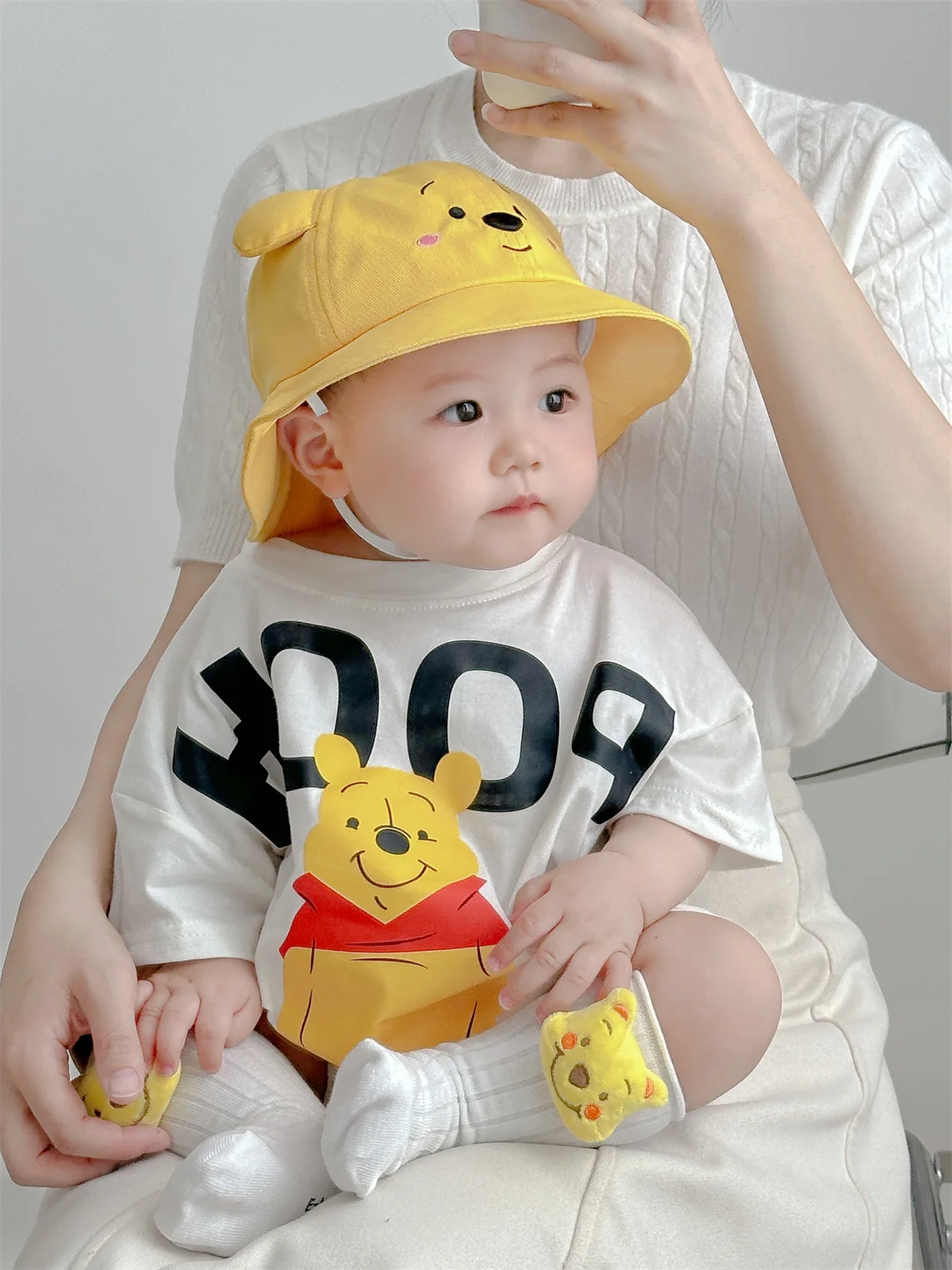 Disney Winnie Rompers Triangle Bag Fanny Coat Cotton Soft A Standard Baby Summer Clothes Climbing Suit Baby Clothing Bodysuits