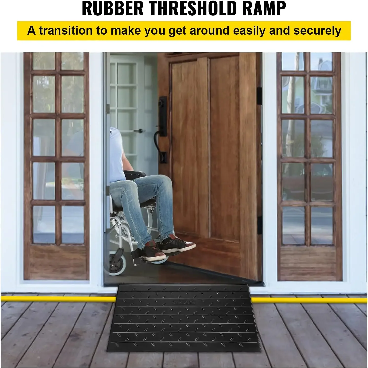 Rubber Threshold Ramp, 4" Rise Threshold Ramp Doorway, 3 Channels Cord Cover Rubber Solid Threshold Ramp