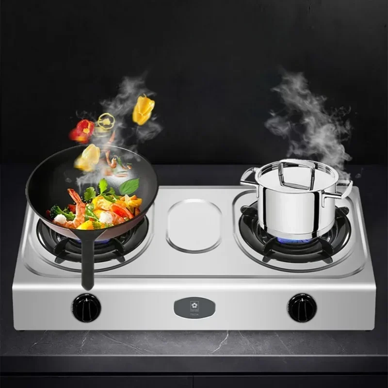 

High Efficiency Gas Cooktop Stainless Steel Double Stove Natural Gas TBZ06 High Power Stove Household Gas Appliance Hot sales