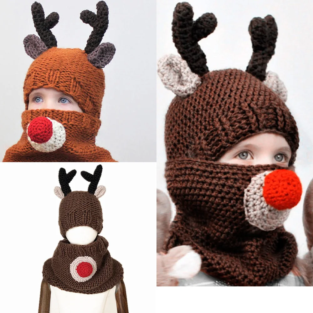 

Fashion Christmas Elk Ears Furry Hat Thickened Casual Warm Scarves Hats Women‘s Hooded Caps Pullover Cap