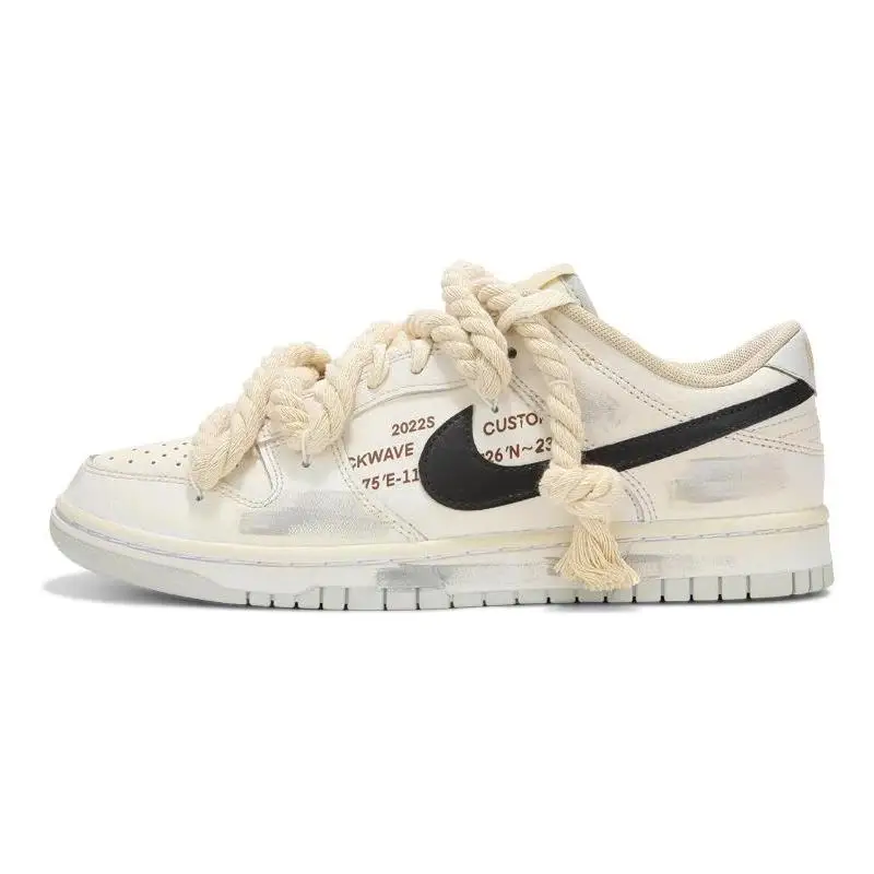 

[Custom Women's grey base hemp rope]Nike Dunk Low-Top Skateboard Shoes GS Beige Brown