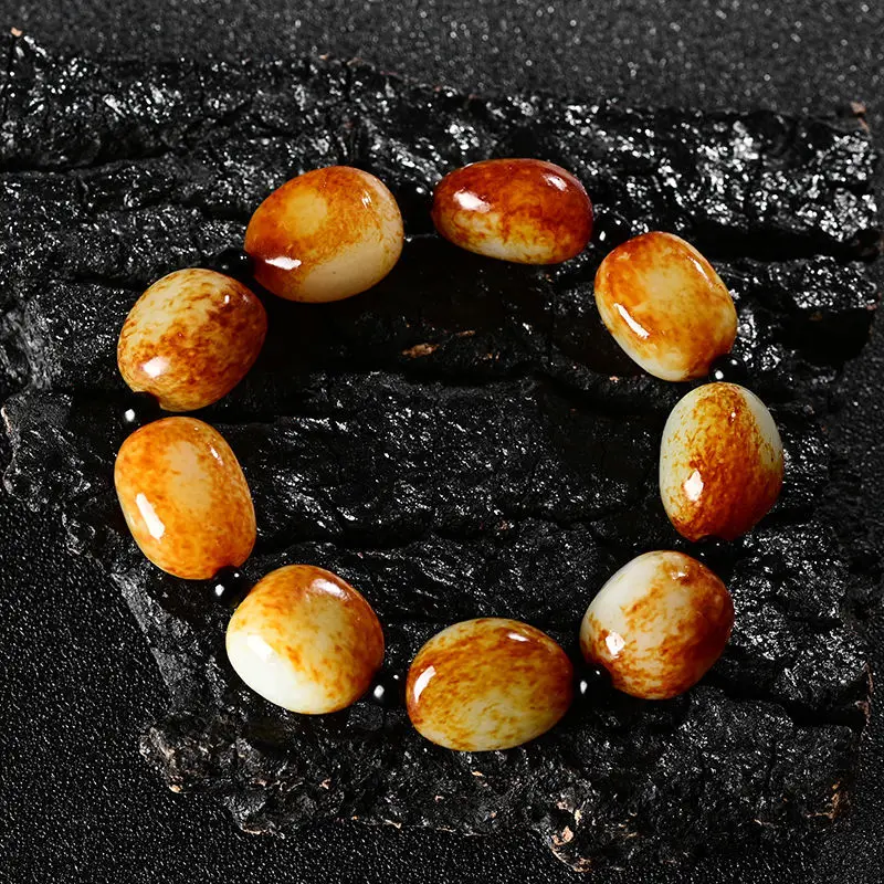 Xinjiang Hotan seedstone bracelet, stone and raw hand string, red skin sheep fat seed jade