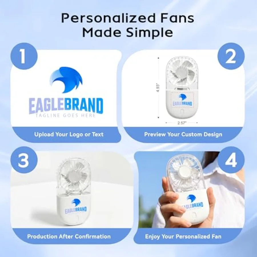 Custom Portable Handheld Fan with Logo, Bulk Personalized Mini Fans 25-3000 Pack Mini USB Rechargeable Fans, 5-Speed 3-in-1 Fol