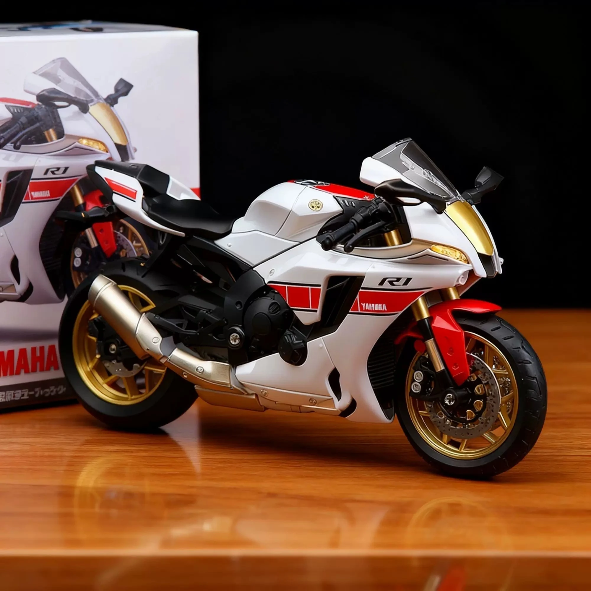 1:12 R1 Car Model Toy Sound Light Front Wheel Steer Models Shock Absorption Motorcycle for Friends Festival Presents