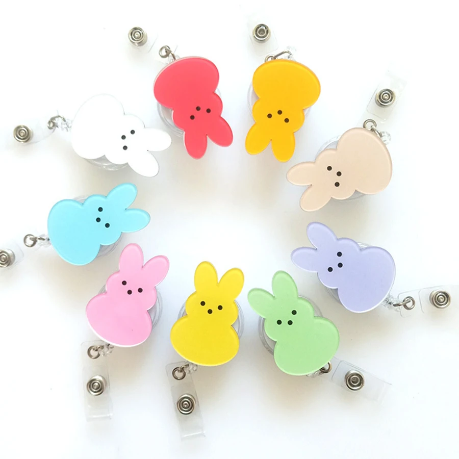 بكرات شارة أرنب عيد الفصح قابلة للسحب - حامل شارة ممرضة مع مشبك التمساح، بكرات شارة لطيفة على شكل أرنب، مشابك شارة الهوية