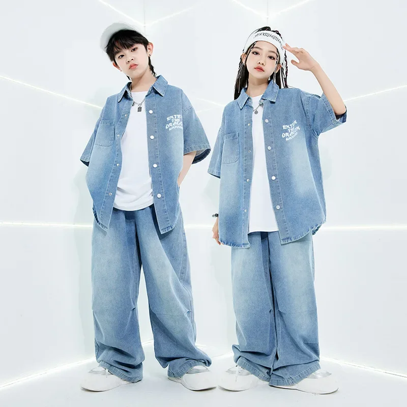 

Children's Street Dance Performance Costumes, Boys' and Girls' Denim Suits, Hip-hop Stage Dance Performance Runway Costumes