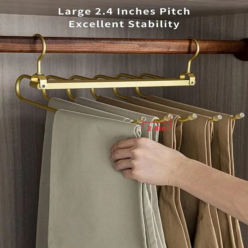 6-Layer Aluminum Pants Hanger Multi-Functional Magic Folding Rack Skirt Pants Clothes Scarf Storage Telescopic Folding Hanger