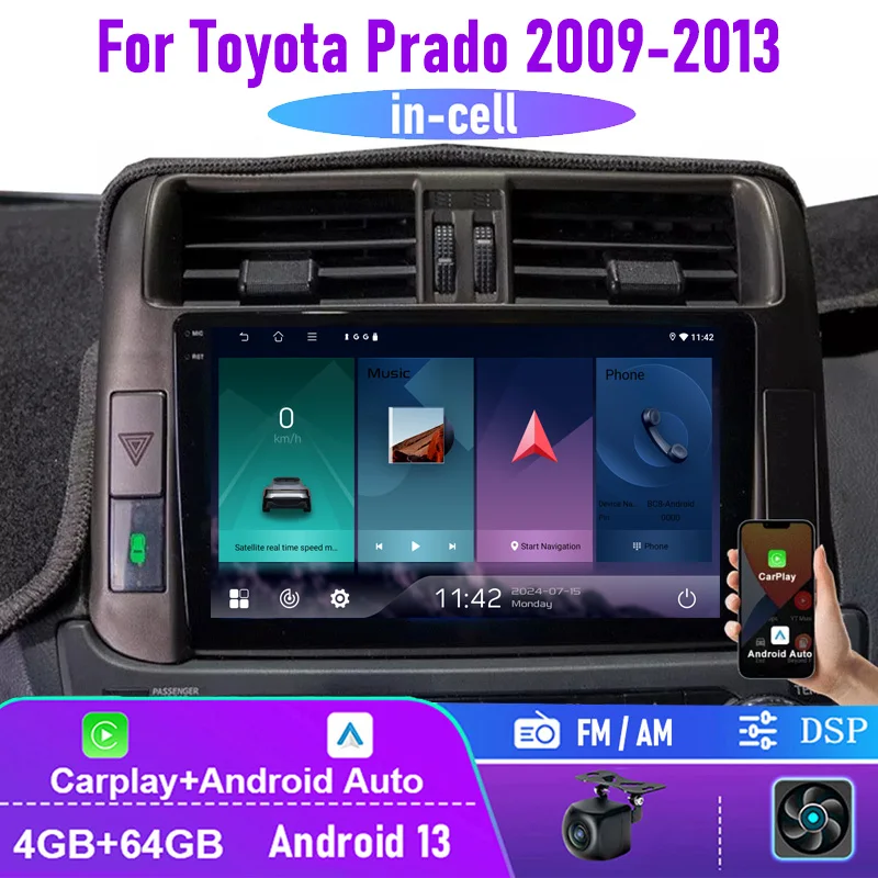 

9'' For Toyota Prado 2009-13 150 Apple CarPlay Android auto Car Radio Head unit Intelligent GPS AM Multimedia Player 4+64GB